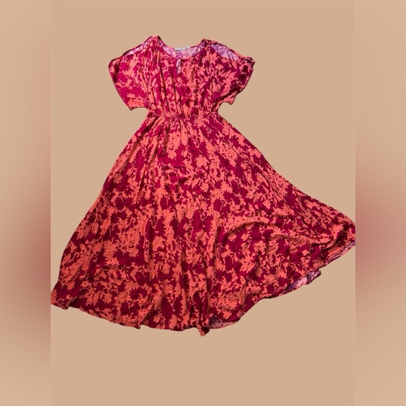 Soft Surroundings Marcella Maxi Boho Coral Red and Pink Floral Swing Dress, S - Picture 1 of 11